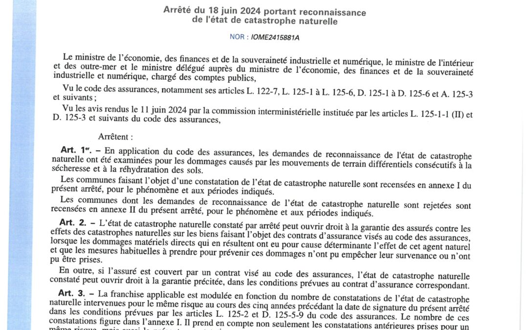 Reconnaissance de l’état de catastrophe naturelle